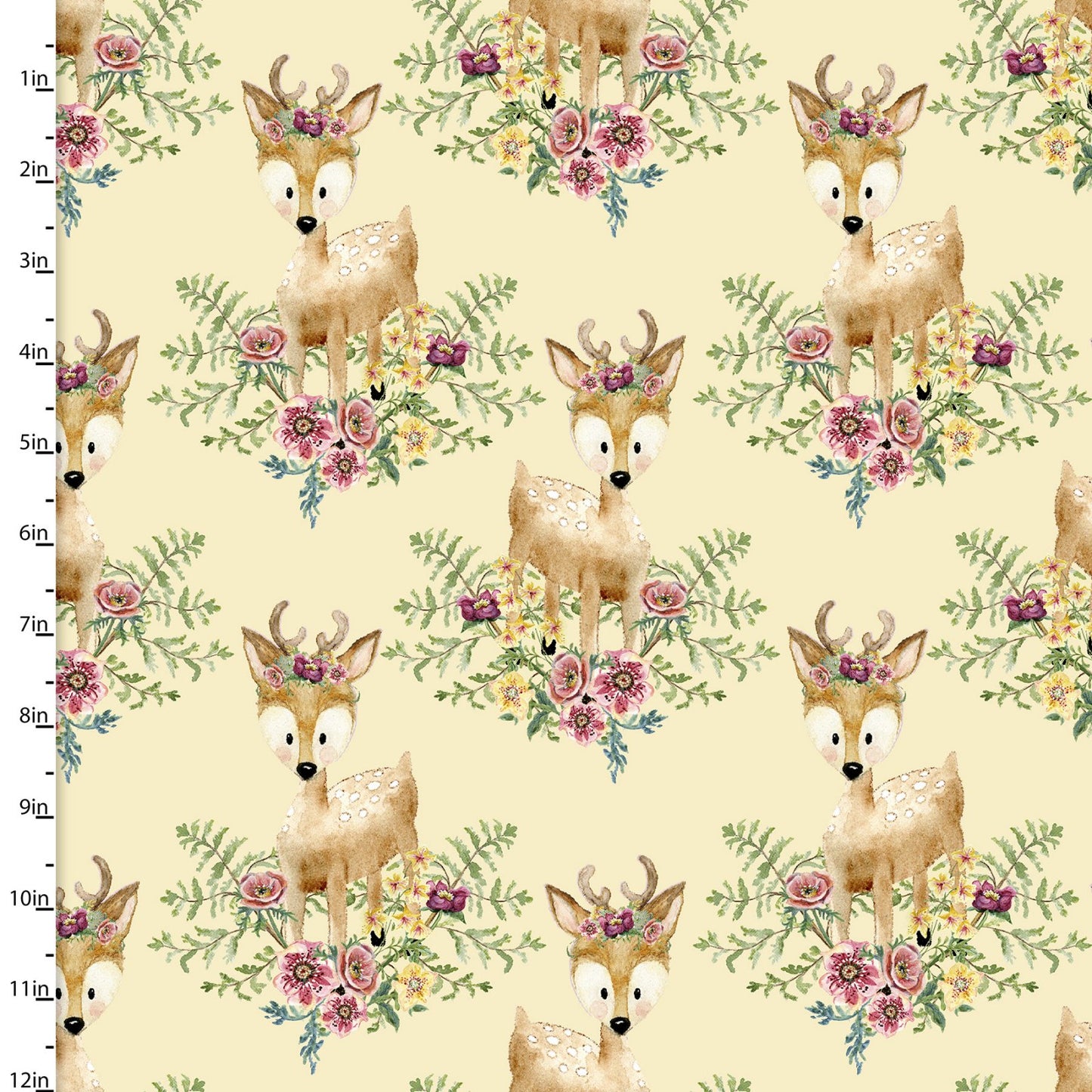 Forest Friends Girl Pink Deer Yellow Audrey Jeanne Roberts 3 Wishes Cotton Fabric