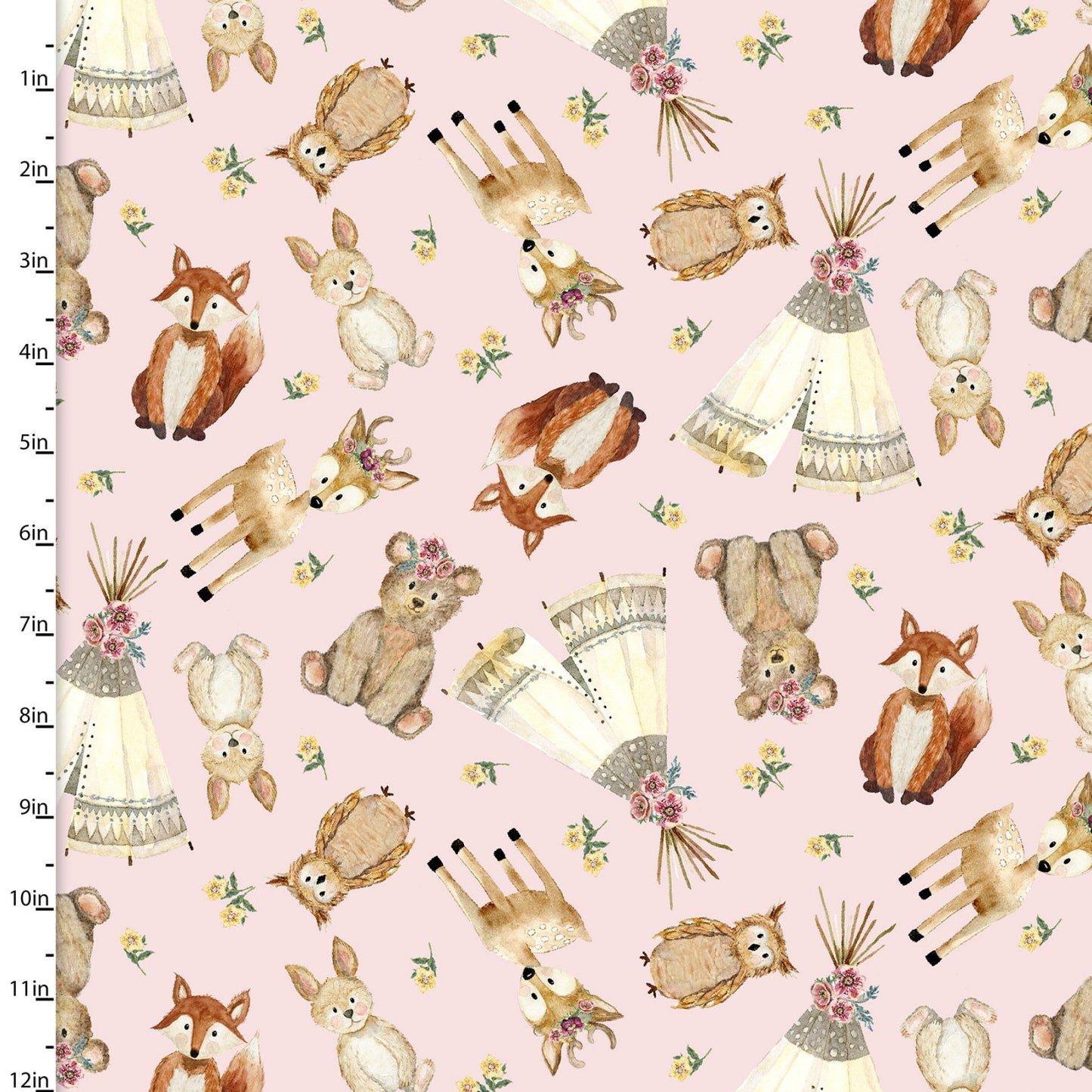 Forest Friends Girl Pink Tossed Animal Pink Audrey Jeanne Roberts 3 Wishes Cotton Fabric