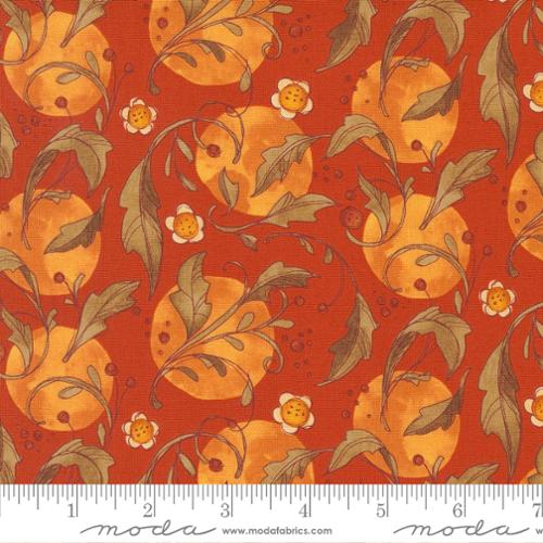 Forest Frolic Swirly Leaves Dots Leaf Copper Orange Robin Pickens Moda Cotton Fabric