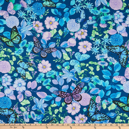 Forest Magic Butterfly Floral Blue Timeless Treasures Cotton Fabric