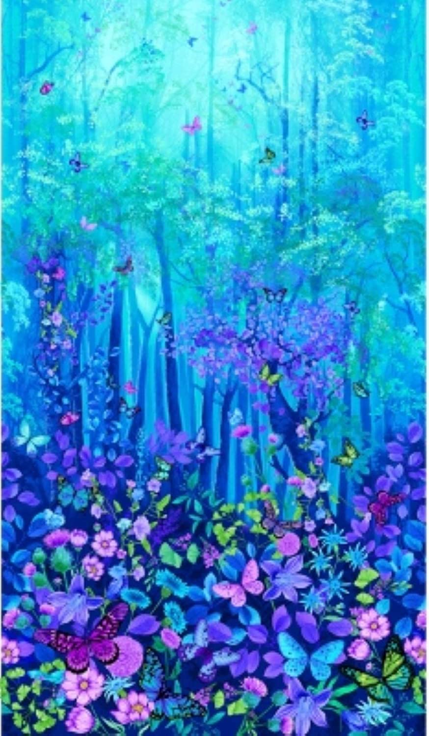 Forest Magic Panel 24" Blue Chong-A Hwang 24" Digital Panel Timeless Treasures Cotton Fabric | US Fabric Shop