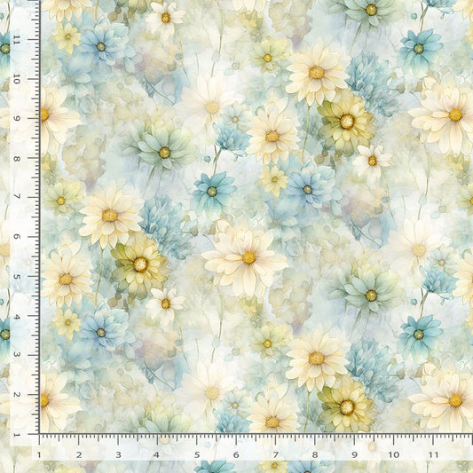Forest Whisper Daisy Bloom Blue Timeless Treasures Cotton Fabric TT-FLEUR-CD3685-BLUE