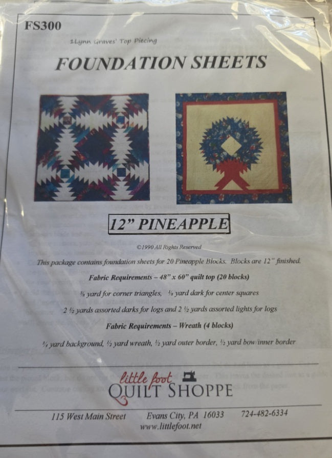 Foundation Sheets 12" Pineapple 20 Blocks Little Foot Quilt Shoppe LFQS-FS300