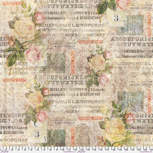 Foundations Rose Parcel Multi Tim Holtz Eclectic Elements Free Spirit Cotton Fabric FS-PWTH035.8MULT