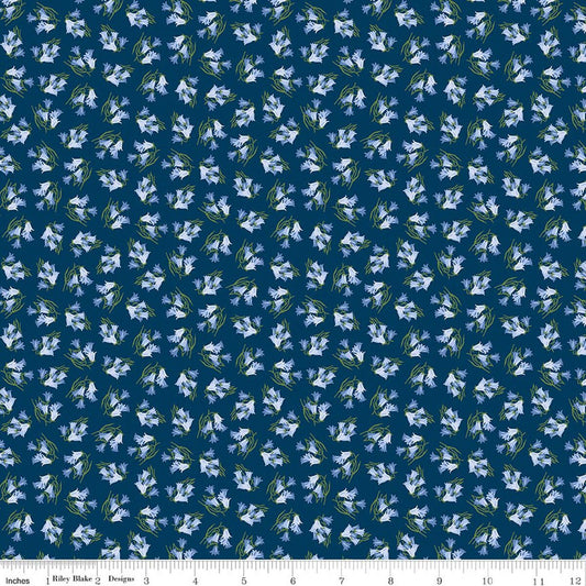 Foxglove Bluebells Oxford Blue Jill Finley Riley Blake Cotton Fabric RB-C18081-OXFORDBLUE