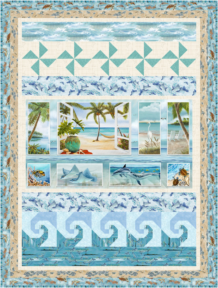 Free Pattern-Sea and Sand Quilt Pattern Window to Paradise Project Henry Glass