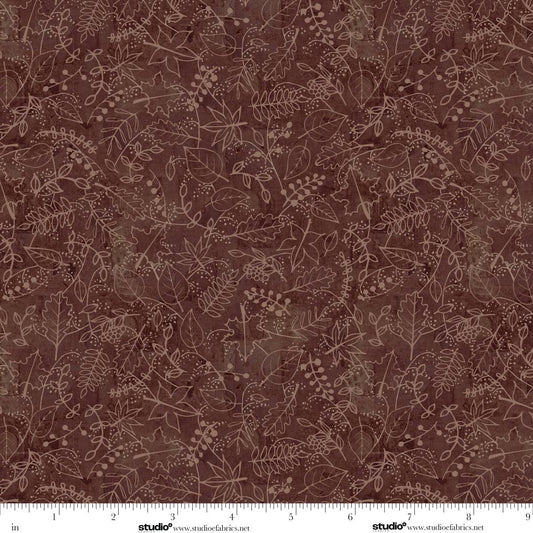 Free Falling Fall Foliage Mocha Brown Funny Girl Studio E Cotton Fabric SE-9025-38