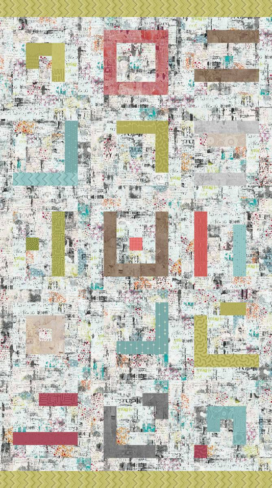Free Falling Log Cabin Improv Pearl Ivory White Green Funny Girl Studio E Cotton Fabric SE-9029-11