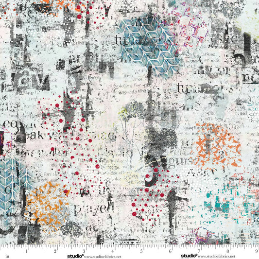 Free Falling Paper Match Pearl Ivory Grey Funny Girl Studio E Cotton Fabric SE-9026-11