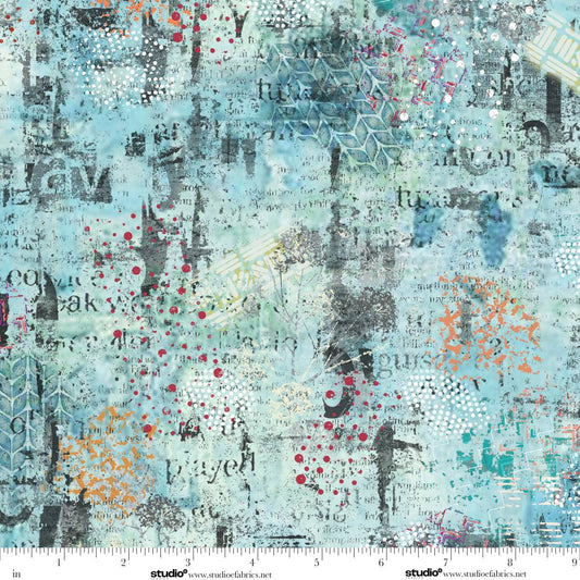 Free Falling Paper Match Turquoise Funny Girl Studio E Cotton Fabric SE-9026-71