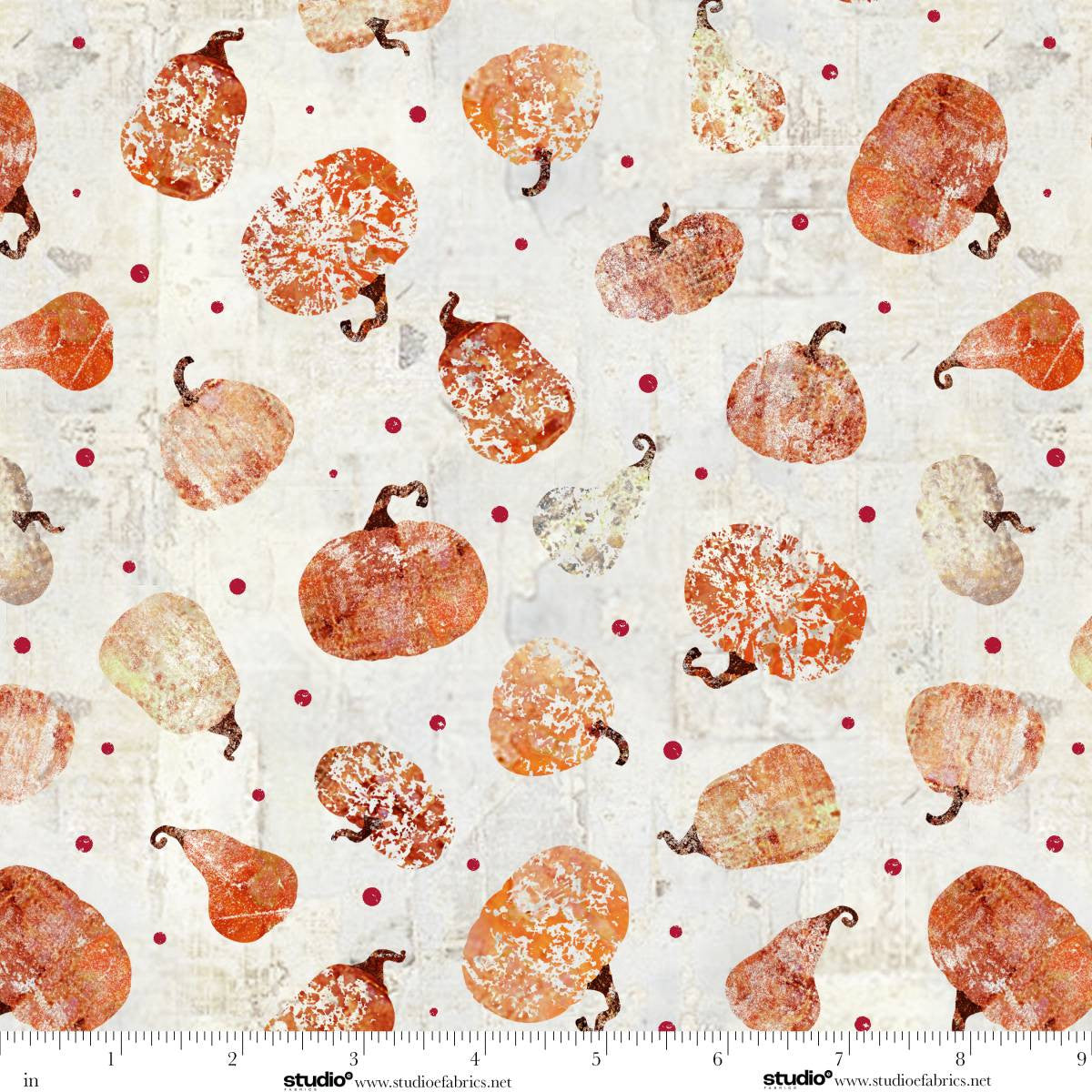 Free Falling Rough Pumpkins Pearl Ivory Orange Funny Girl Studio E Cotton Fabric SE-9027-11