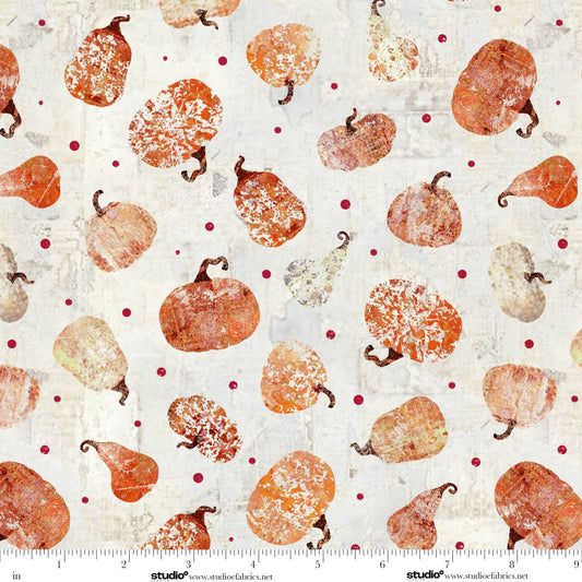 Free Falling Rough Pumpkins Pearl Ivory Orange Funny Girl Studio E Cotton Fabric SE-9027-11