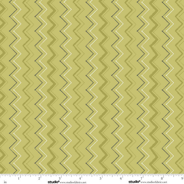 Free Falling Zig Zag Matcha Green Funny Girl Studio E Cotton Fabric SE-9022-61