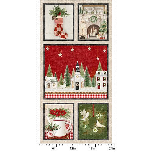 French Countryside Christmas Panel 24" Multi Beth Albert 3 Wishes Cotton Fabric