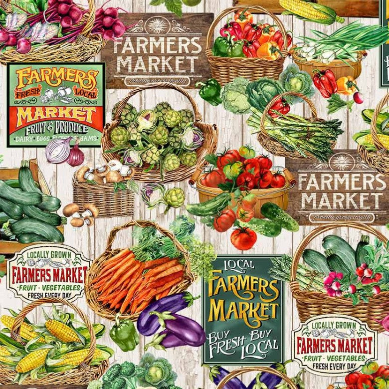 Fresh & Local Fresh Picked Vegetables Ecru Cream Michael Miller Cotton Fabric