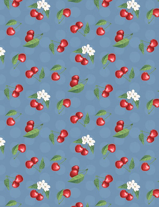 Fresh & Sweet Cherry Toss Blue Janelle Penner Wilmington Prints Cotton Fabric