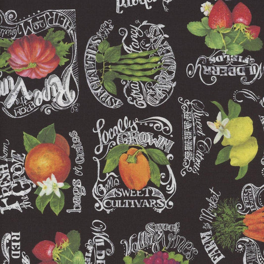 Fresh from The Grove Art Licensing Studio Crate Label Allover Black Wilmington Prints Cotton Fabric