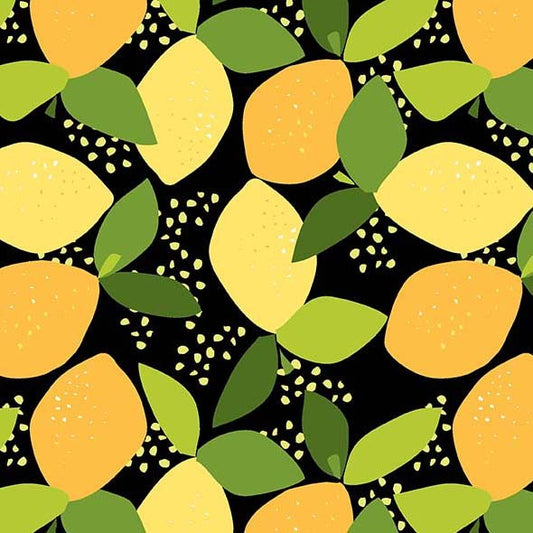 Fresh Fruit Lemons Black Jane Dixon Michael Miller Cotton Fabric MM-DC11187-BLAC-D