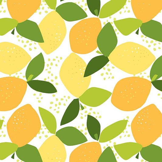 Fresh Fruit Lemons White Jane Dixon Michael Miller Cotton Fabric MM-DC11187-WHIT-D