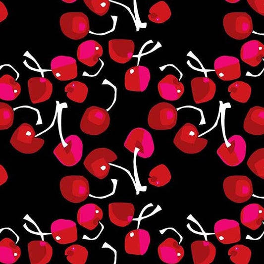 Fresh Fruit Sweet Cherries Black Jane Dixon Michael Miller Cotton Fabric MM-DC11183-BLAC-D