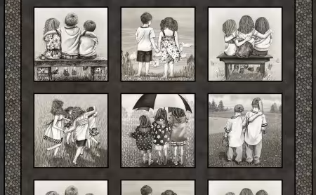 Friends Forever Panel 24" Black White Tracy Lizotte Elizabeth's Studio Cotton Fabric ES-4333-BLACKWHITE | US Fabric Shop