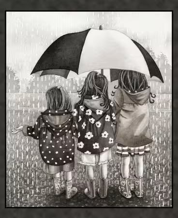Friends Forever Panel 36" Black White Tracy Lizotte Elizabeth's Studio Cotton Fabric ES-4335-BLACKWHITE