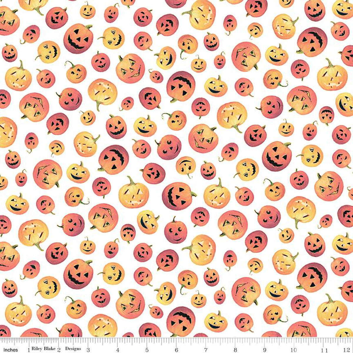 Fright Delight Pumpkins White Lindsay Wilkes Riley Blake Designs Cotton Fabric