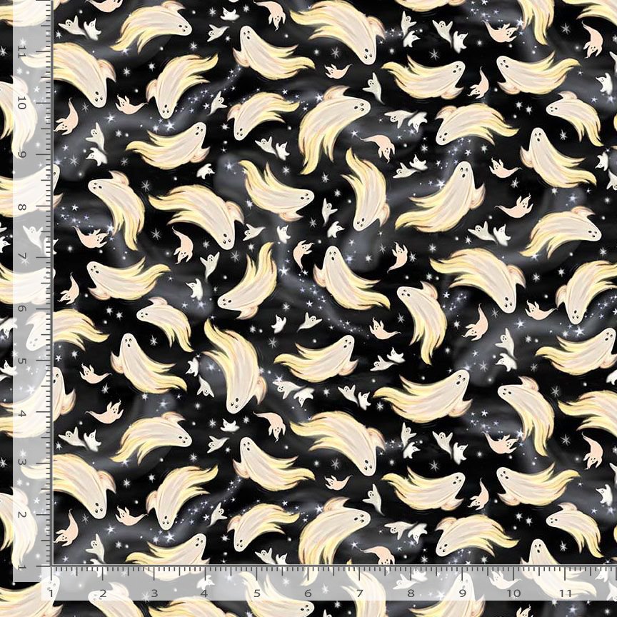 Fright Night Ghost in the Night Sky Charcoal Dona Gelsinger Timeless Treasures Cotton Fabric TT-DONA-CD4182-CHARCOAL