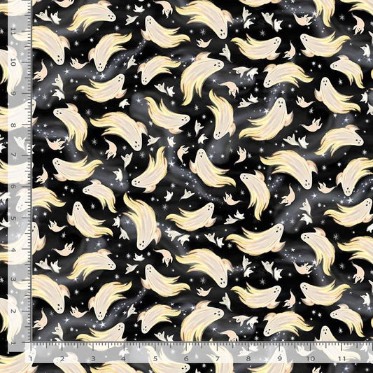 Fright Night Ghost in the Night Sky Charcoal Dona Gelsinger Timeless Treasures Cotton Fabric TT-DONA-CD4182-CHARCOAL