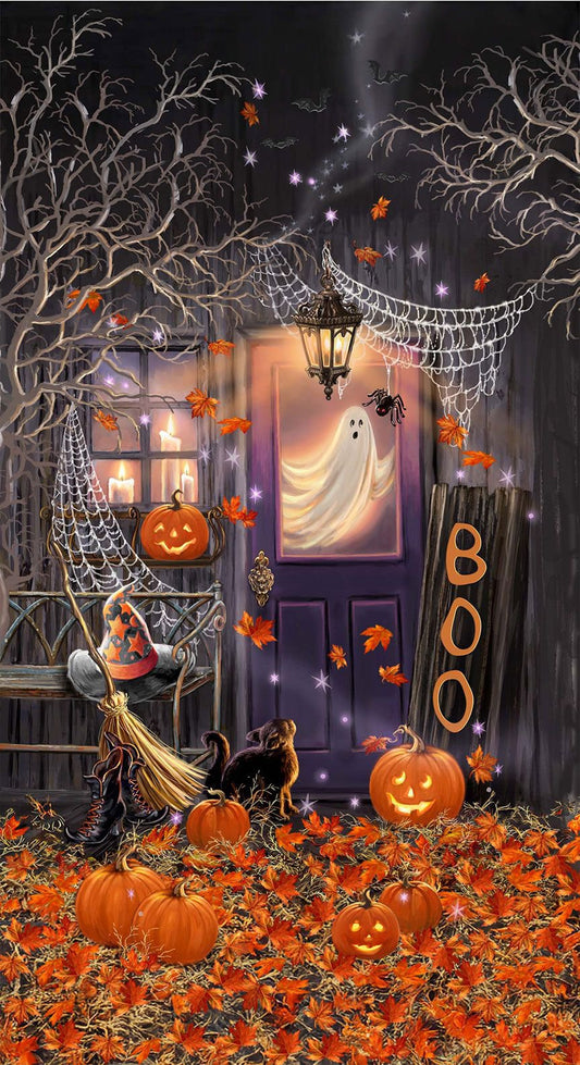 Fright Night Haunted House Panel 24" Dona Gelsinger Timeless Treasures Cotton Fabric TT-PANELDG-CD4180-BLACK