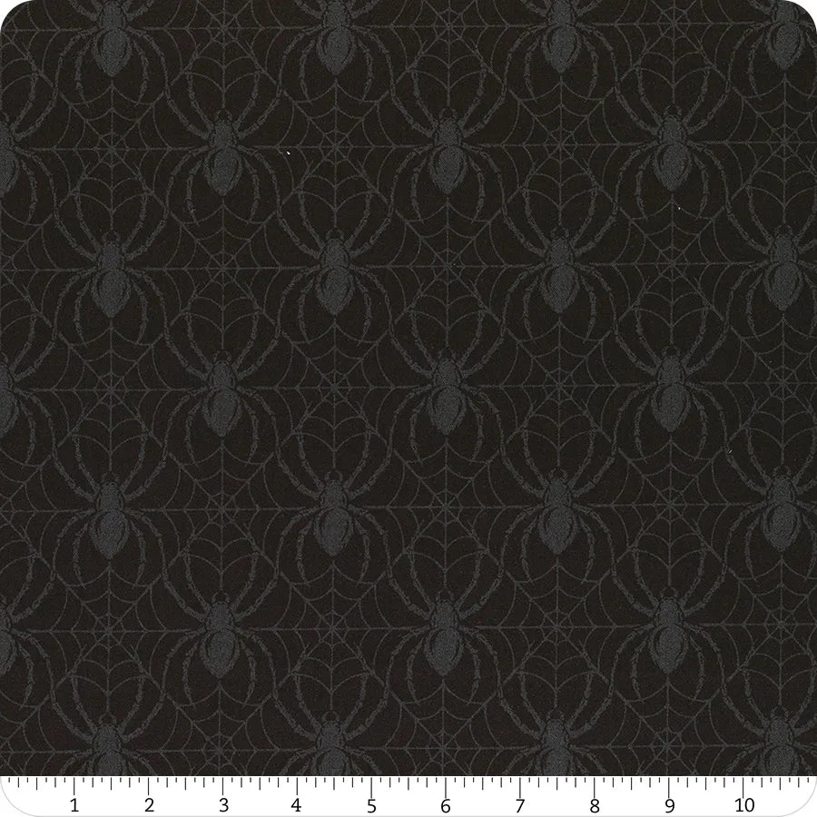 Frightful Creepy-Crawly Spiders Geo the Dark Black Patrick Lose Northcott Cotton Fabric