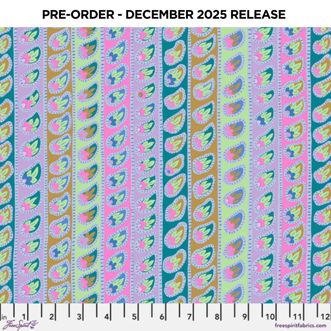 PRE-ORDER | DEC 2025 | From the Archives Paisley Stripe Lavender Kaffe Fassett Free Spirit Cotton 68s Fabric FS-PWGP032.LAVANDER