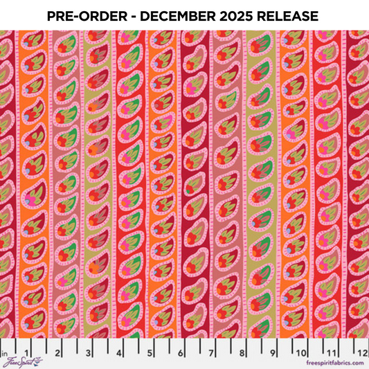 PRE-ORDER | DEC 2025 | From the Archives Paisley Stripe Red Kaffe Fassett Free Spirit Cotton 68s Fabric FS-PWGP032.RED
