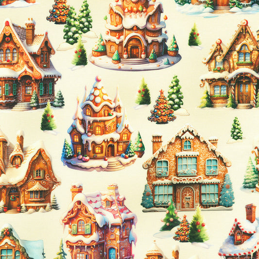 Frosted Gingerbread House Cream Robert Kaufman Cotton Fabric RK-SRKD-23208-84