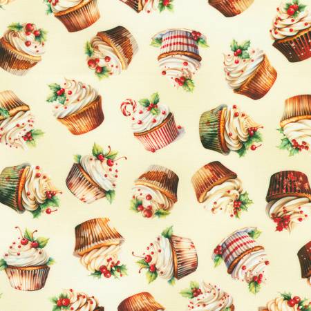 Frosted Holiday Cupcakes Cream Robert Kaufman Cotton Fabric RK-SRKD-23206-84