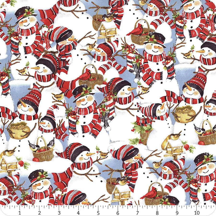 Frosty Frolic Packed Snowmen Multi Susan Winget Wilmington Prints Cotton Fabric WP-39854-419