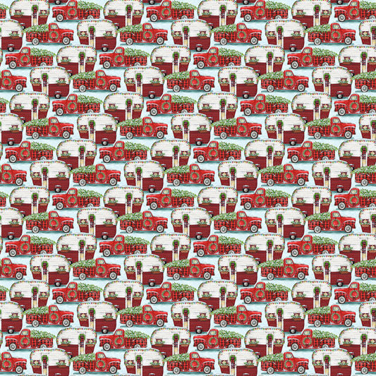 Frosty Hollow Merry Motorcade Blue Melinda Hipsher 3 Wishes Cotton Fabric 3W-24600-BLU
