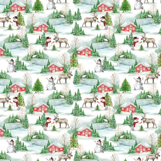 Frosty Hollow Snowy Hollow Scenic White Melinda Hipsher 3 Wishes Cotton Fabric 3W-24601-WHT