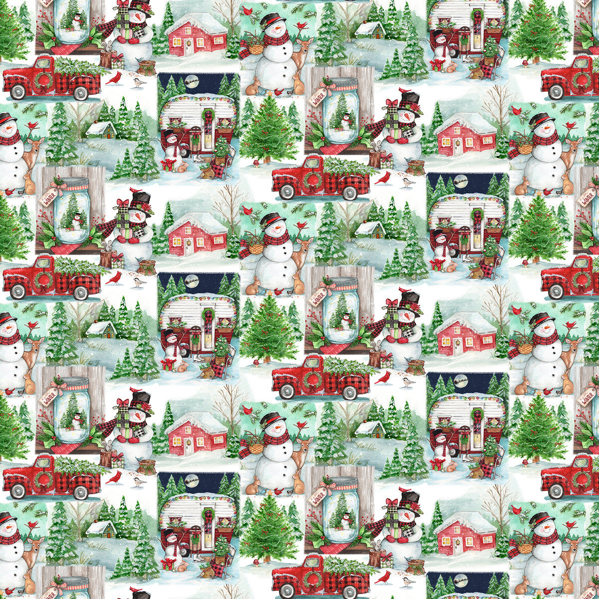Frosty Hollow Winter Hollow Patch Multi Melinda Hipsher 3 Wishes Cotton Fabric 3W-24598-MLT