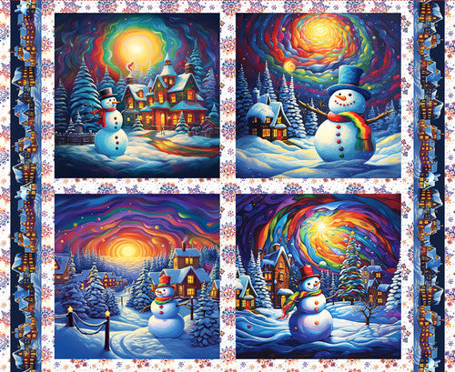 Frostykins Snowman Pillow Panel 36" Blue Ray Heere Blank Quilting Cotton Fabric BQ-4274P-75