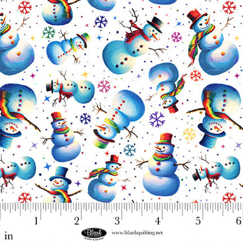 Frostykins Snowmen with Snowflakes White Ray Heere Blank Quilting Cotton Fabric BQ-4272-01