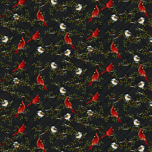 Frozen Time Cardinals Black Jan Mott Henry Glass Cotton Fabric