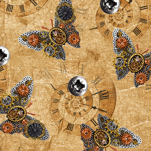 Full Steam Ahead Butterflies Tan Urban Essence Designs Blank Quilting Cotton Fabric