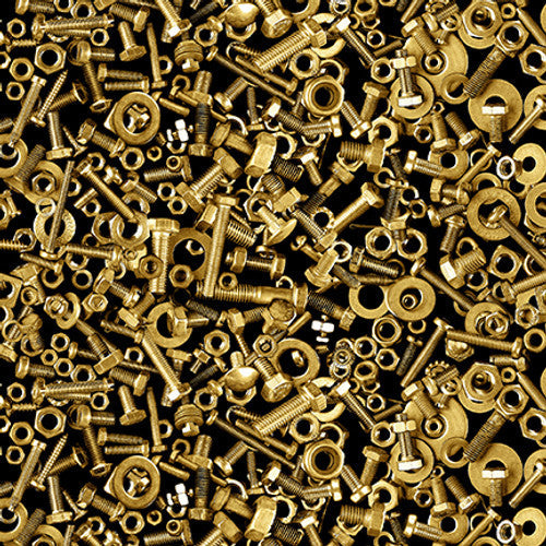 Full Steam Ahead Nuts & Bulbs Brass Urban Essence Designs Blank Quilting Cotton Fabric