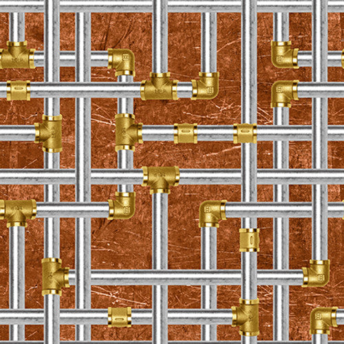Full Steam Ahead Pipes in Copper Brown Urban Essence Designs Blank Quilting Cotton Fabric
