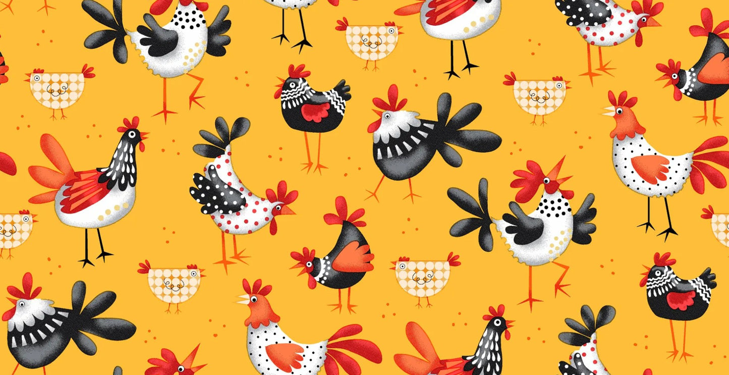 Fun Flannel Chickens Yellow Oasis Fabrics Cotton Flannel Fabric OA-446361