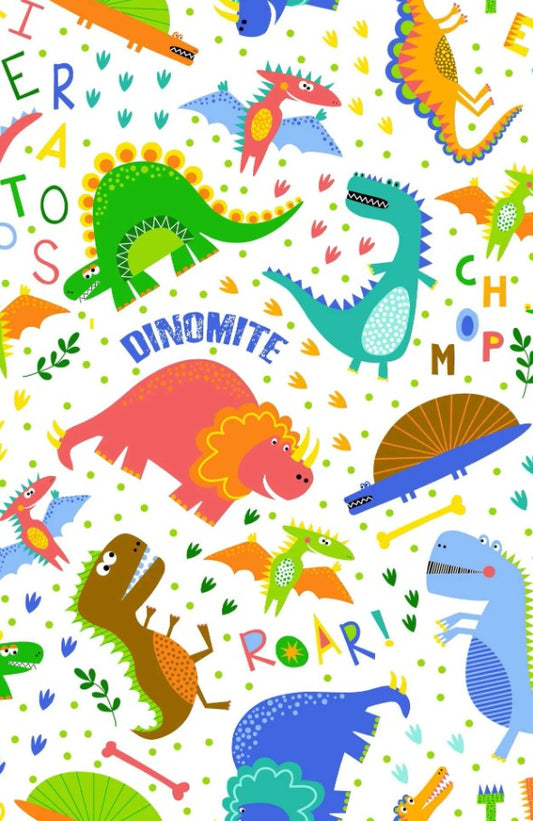 Fun Flannel T-Rex White Oasis Fabrics Cotton Flannel Fabric OA-447501