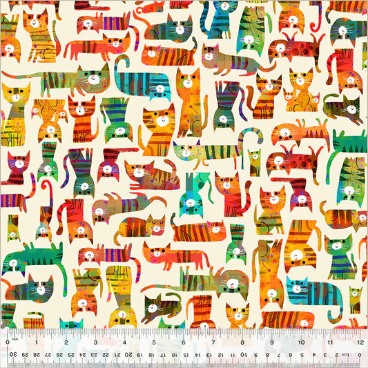 Fur-ever Friends Cat House Ivory Cream Gareth Lucas Windham Cotton Fabric WF-54528D-3