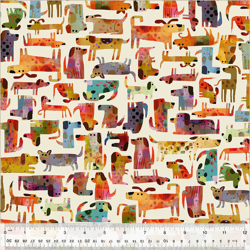 Fur-ever Friends Dog Park Ivory Cream Gareth Lucas Windham Cotton Fabric WF-54529D-3