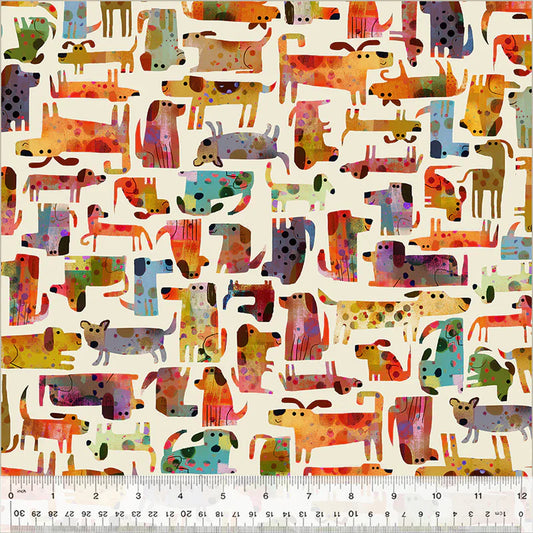 Fur-ever Friends Dog Park Ivory Cream Gareth Lucas Windham Cotton Fabric WF-54529D-3